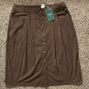 HALARA Brown Button-Down Midi Skirt